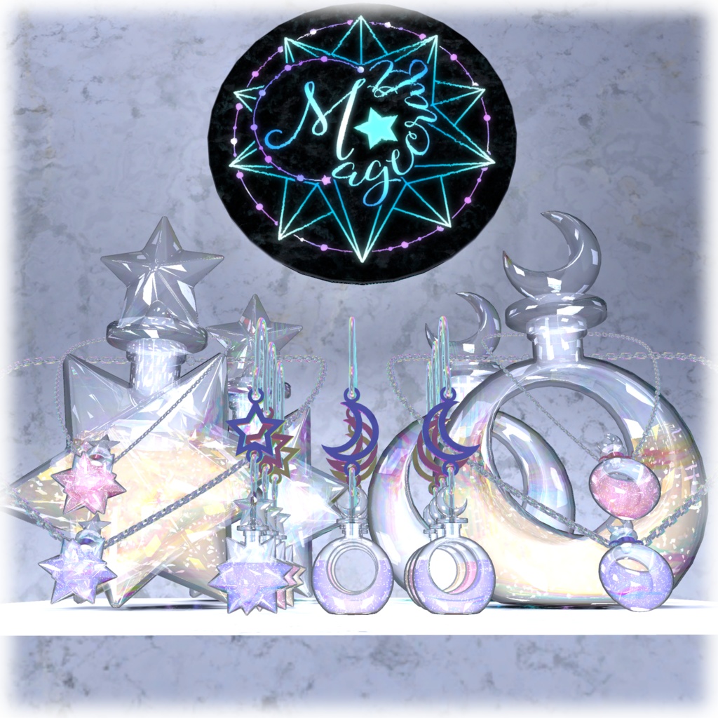 【VRChat想定】星と月の硝子瓶【アクセサリ・小物】