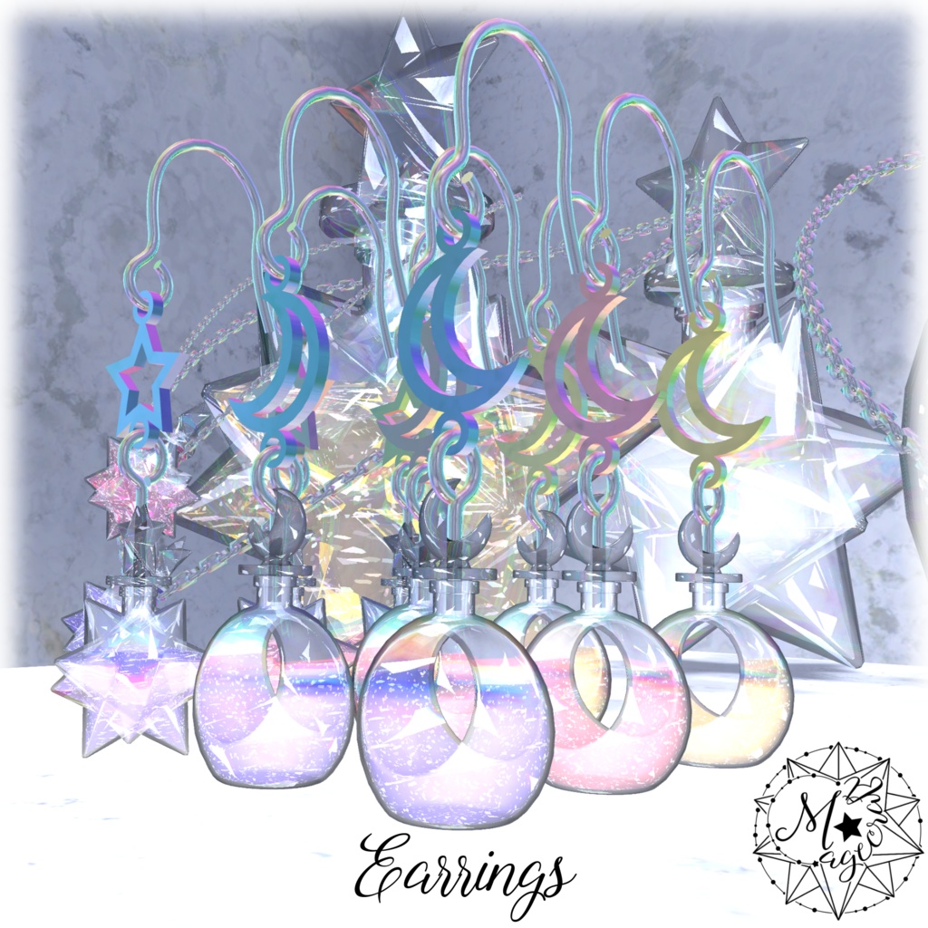 【VRChat想定】星と月の硝子瓶【アクセサリ・小物】