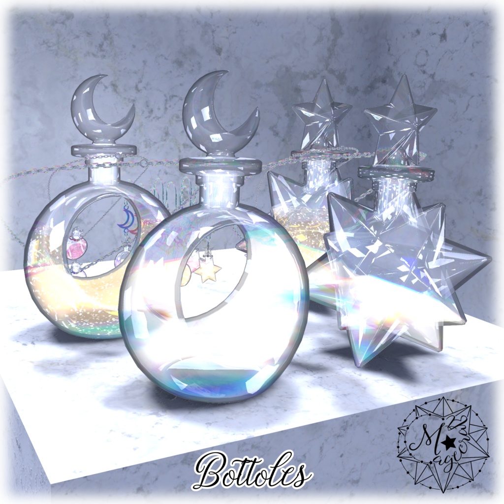 【VRChat想定】星と月の硝子瓶【アクセサリ・小物】