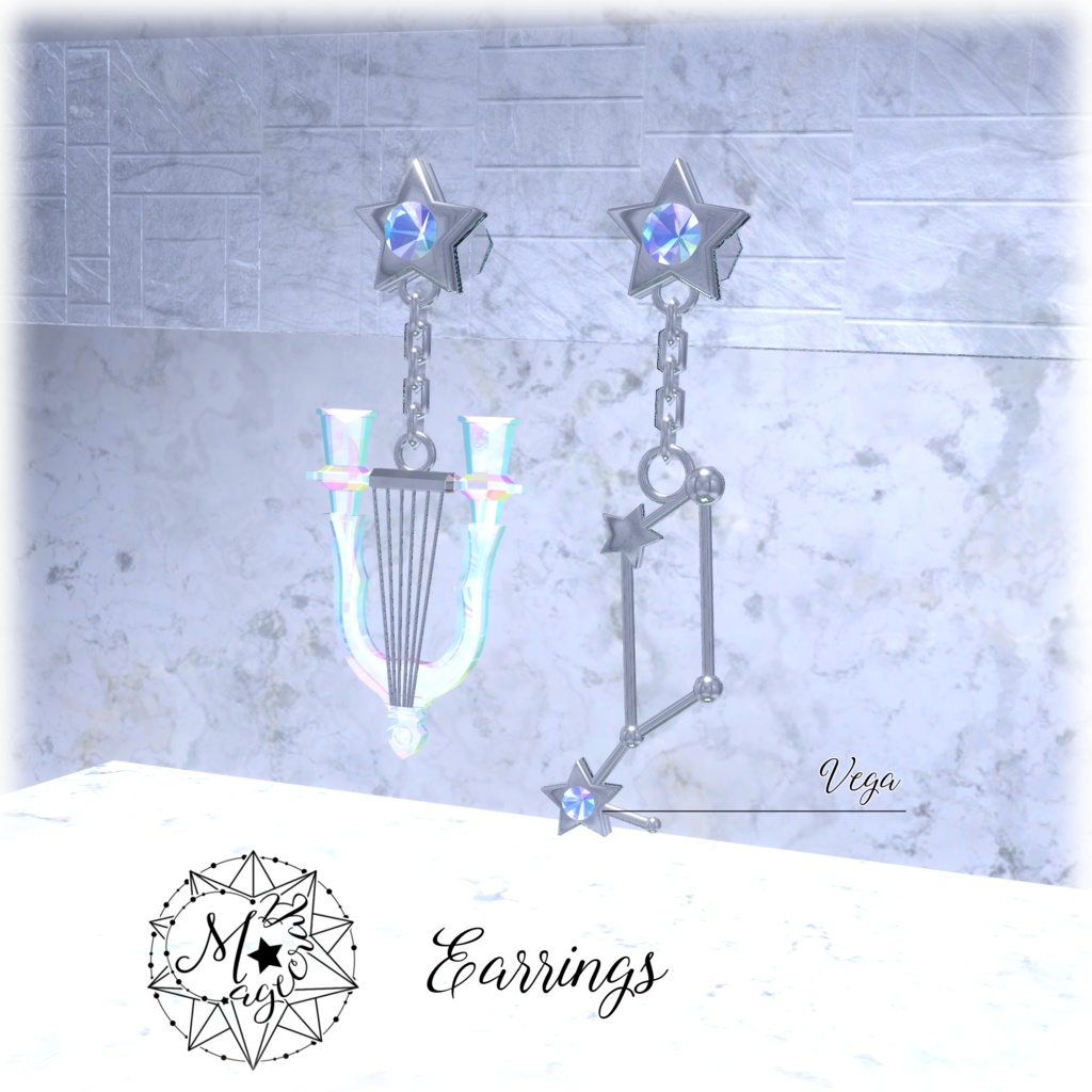 【VRChat想定】オルフェウスの竪琴【ネックレス・ピアス】