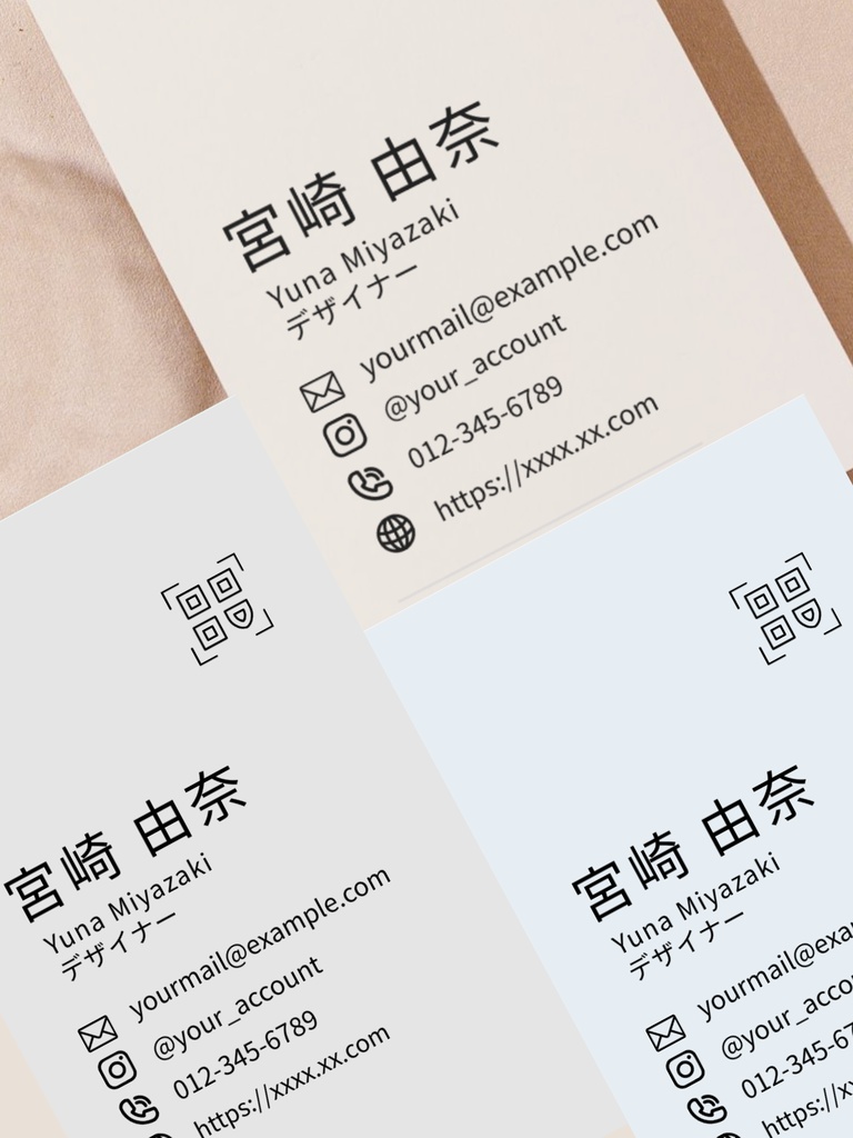 縦型ミニマル名刺|淡色×連絡先アイコン一目で伝わる|フリーランス向け|Canva|f.ライトパープル