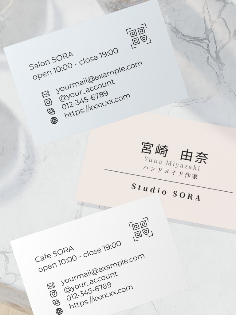 名刺ショップカード|サロン・カフェ・ショップ・雑貨屋・ハンドメイド作家向け|Canva_d.ライトグリーン