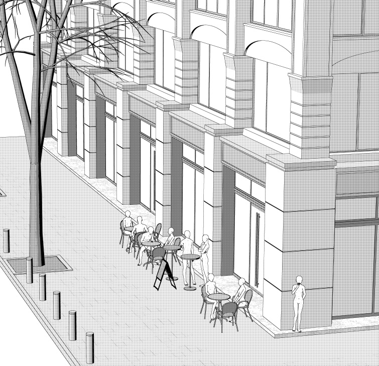 ビル1階のカフェ(外観)