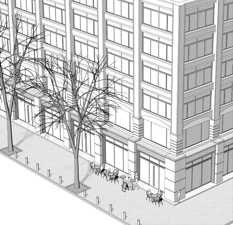 ビル1階のカフェ(外観)