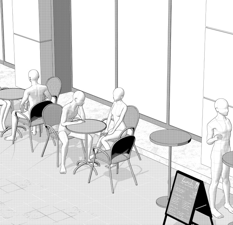 ビル1階のカフェ(外観)