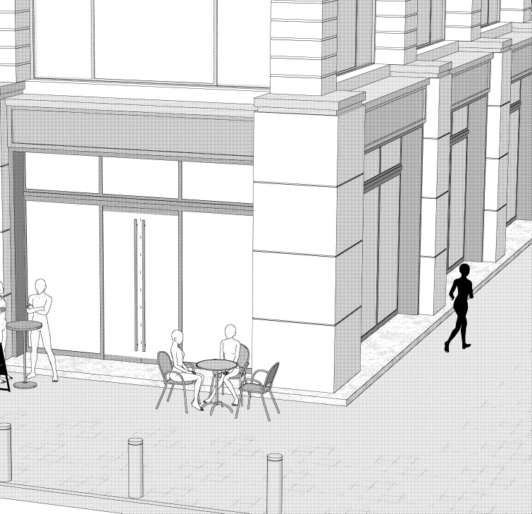 ビル1階のカフェ(外観)