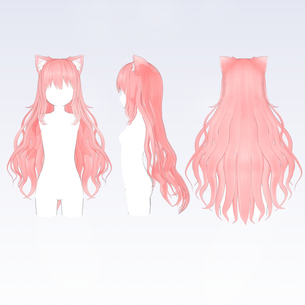 VRChat向け「猫耳ロングウェーブヘア」