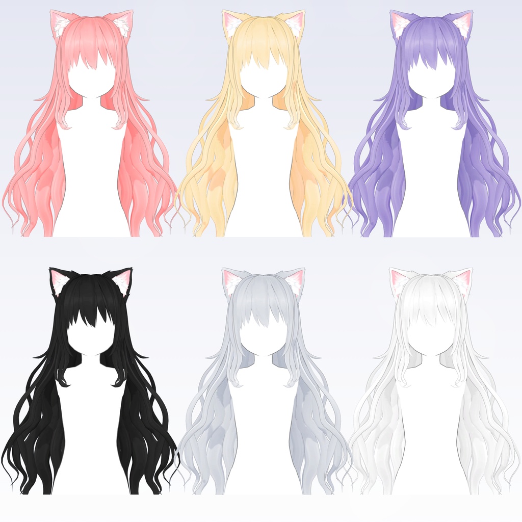 VRChat向け「猫耳ロングウェーブヘア」