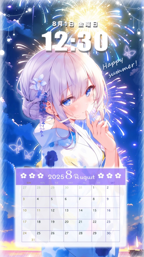 ✦8月用✦【カレンダー付き!待ち受け素材】夏盛り10点セット*+【 Vtuber/配信者向け 】