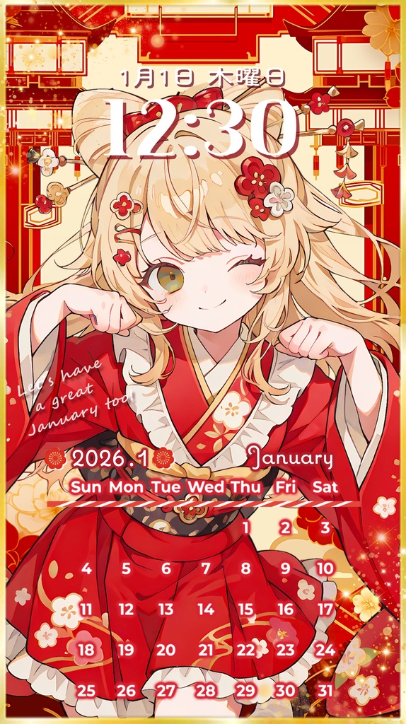 ✦1月用✦【カレンダー付き!待ち受け素材】新年✧24点セット *+【 Vtuber/配信者向け 】