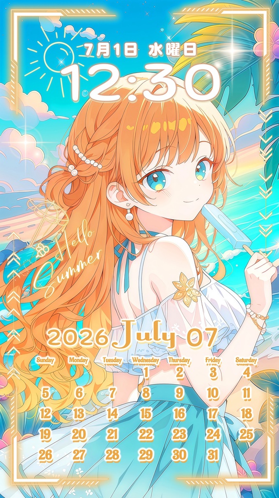 ✦7月用✦【カレンダー付き!待ち受け素材】夏色はじける✧19点セット *+【 Vtuber/配信者向け 】