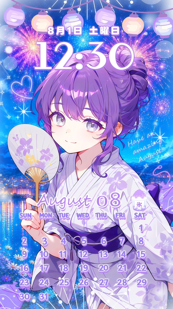 ✦8月用✦【カレンダー付き!待ち受け素材】夏色輝く✧18点セット *+【 Vtuber/配信者向け 】