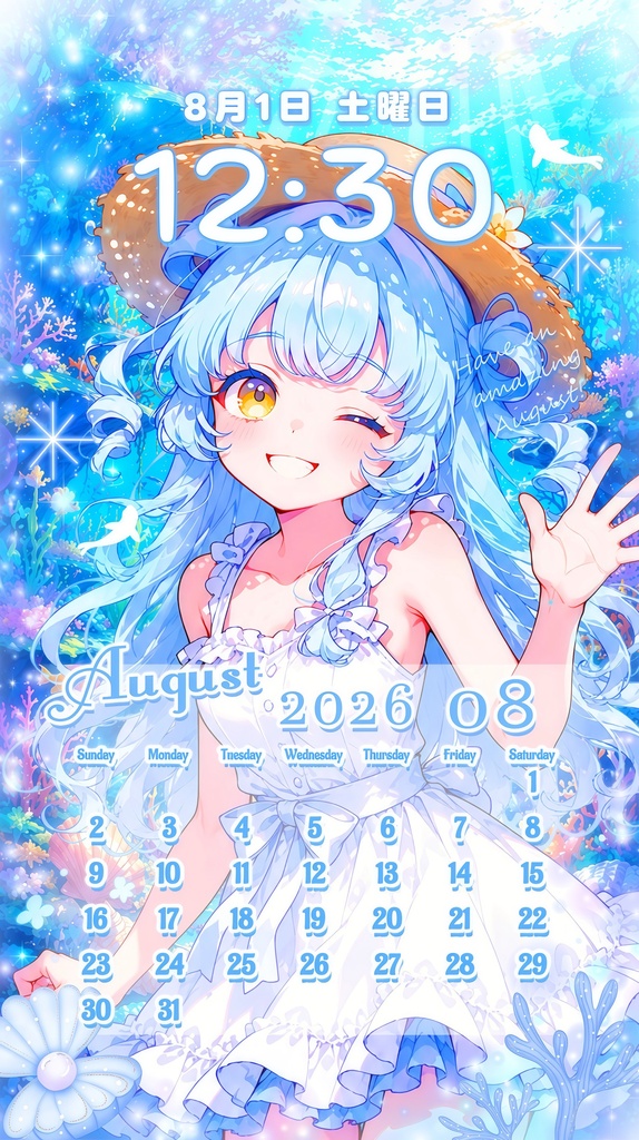 ✦8月用✦【カレンダー付き!待ち受け素材】夏色輝く✧18点セット *+【 Vtuber/配信者向け 】