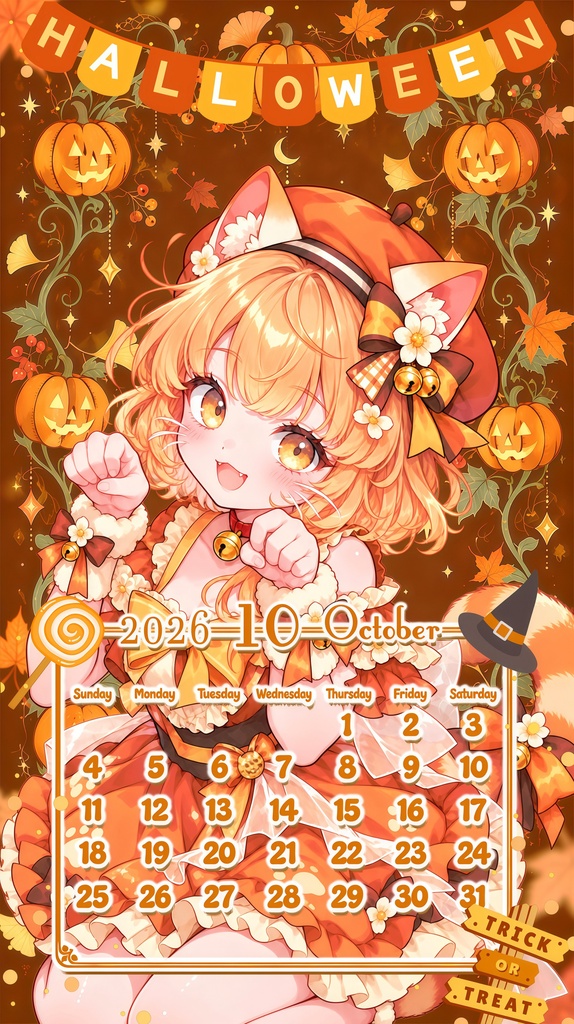✦10月用✦【カレンダー付き!待ち受け素材】秋満開!ハロウィンフレーム付きセット *+【 Vtuber/配信者向け 】