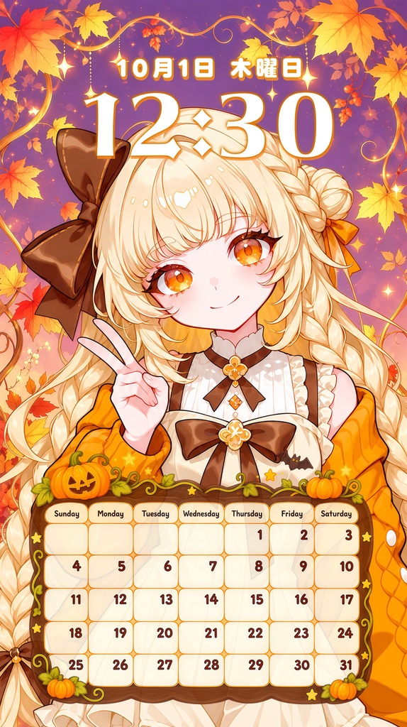 ✦10月用✦【カレンダー付き!待ち受け素材】秋満喫!ハピハロセット *+【 Vtuber/配信者向け 】