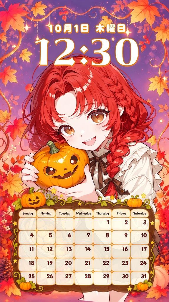 ✦10月用✦【カレンダー付き!待ち受け素材】秋満喫!ハピハロセット *+【 Vtuber/配信者向け 】