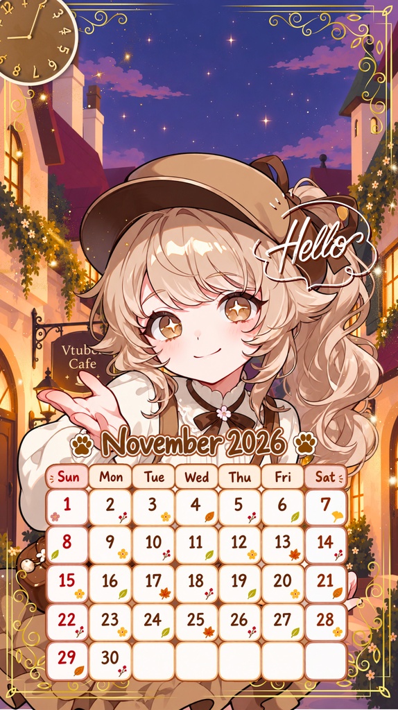 ✦11月用✦【カレンダー付き!待ち受け素材】秋の夕暮れ&アンティークセット *+【 Vtuber/配信者向け 】