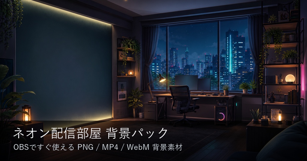 【商用利用可】ネオン配信部屋 背景パック / OBS・VTuber向け PNG背景素材