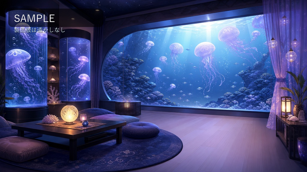 【商用利用可】深海アクアリウムルーム|雑談・作業配信用PNG背景