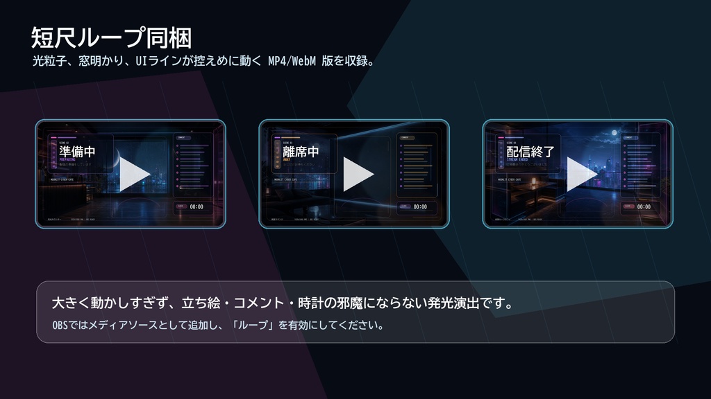 【配信素材】MOONLIT CYBER CAFE 待機/準備中/離席中/終了画面テンプレート|PNG+短尺ループ