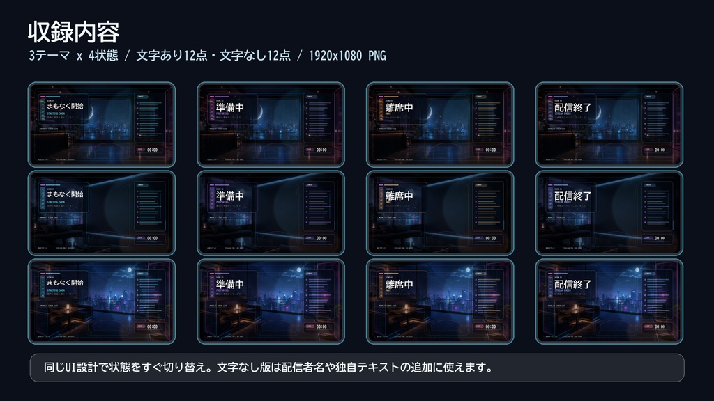 【配信素材】MOONLIT CYBER CAFE 待機/準備中/離席中/終了画面テンプレート|PNG+短尺ループ