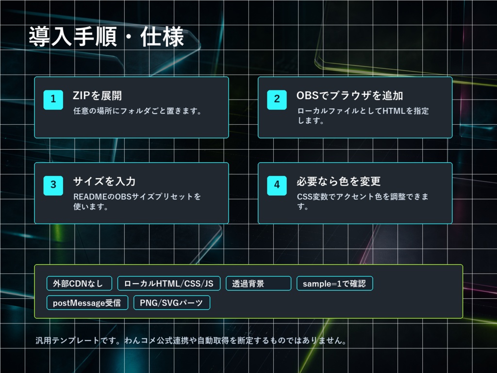 【OBS配信素材】NEON GLASS CONTROL DECK コメント欄6テーマ+時計・カウンターUIセット