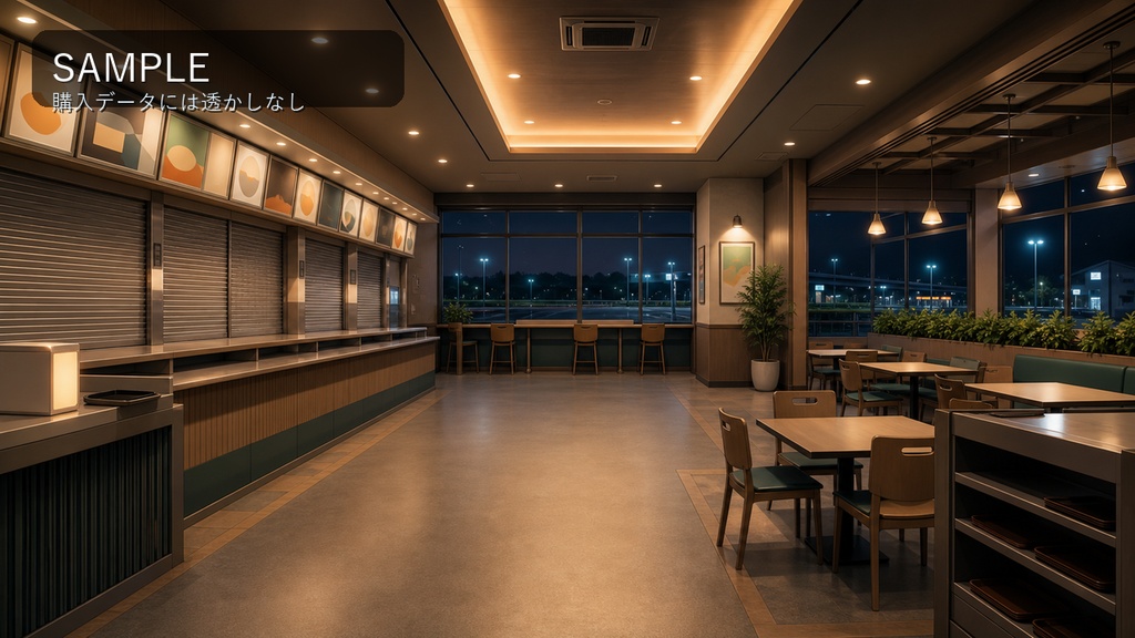 【商用利用可】深夜サービスエリア休憩所|雑談・作業配信用PNG背景