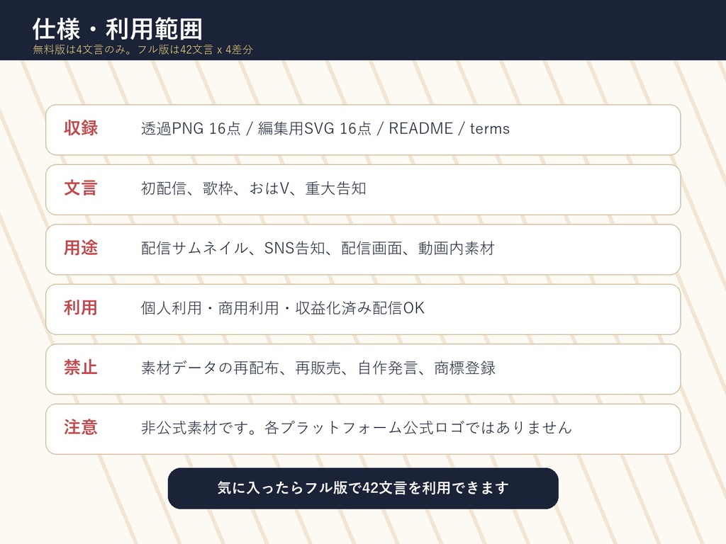 【無料サンプル】VTuber/配信者/IRIAM向け 配信ロゴ素材|4文言×4差分 透過PNG+SVG