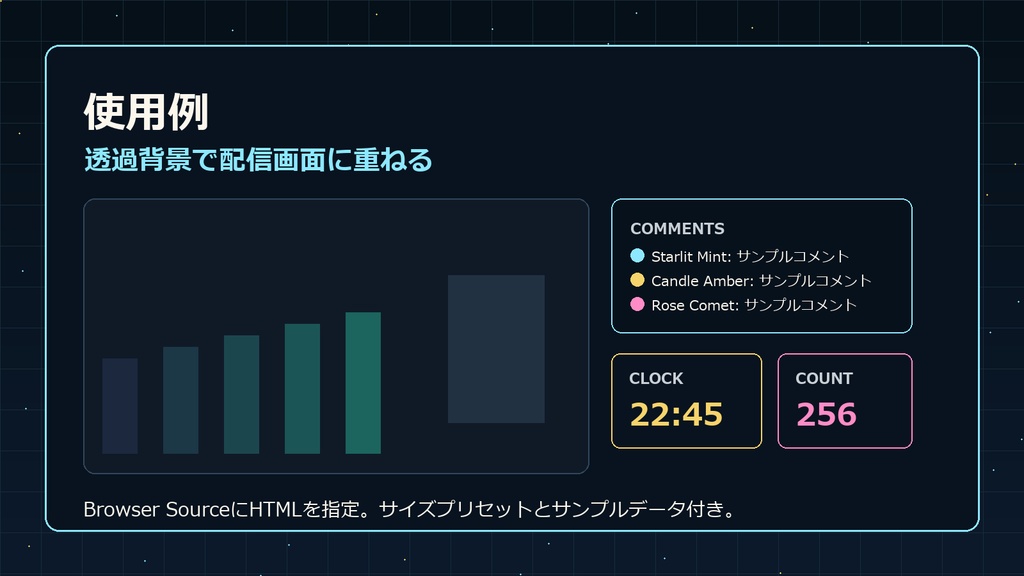 【OBS配信素材】STARRY SIGNAL LOUNGE コメント欄6テーマ+時計・カウンター・歌枠セトリUIセット