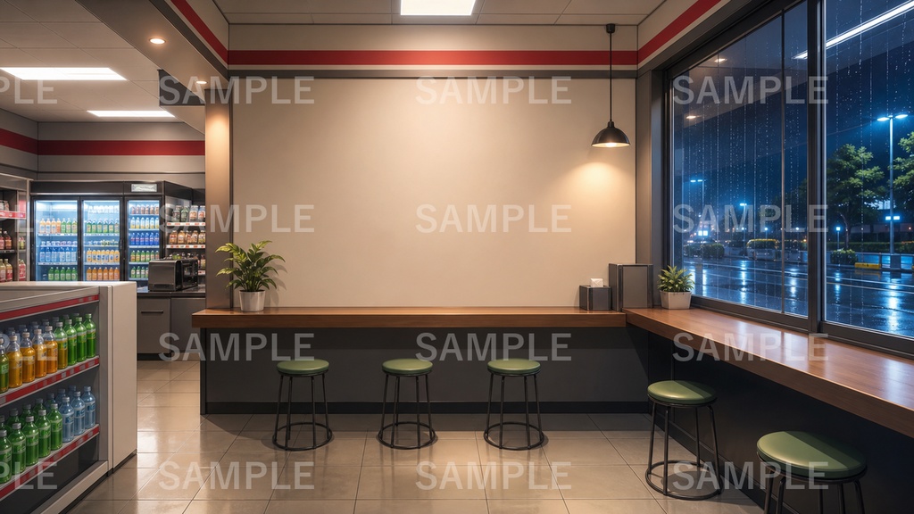 【無料お試し版あり/商用利用可】深夜コンビニイートイン|雑談・作業配信用PNG背景