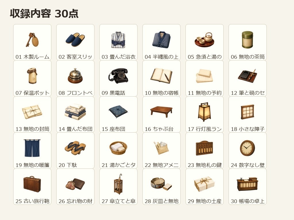 【無料お試し版あり/商用利用可/透過PNG】昭和レトロ旅館・民宿小物素材30点|TRPG・ココフォリア・配信・ゲーム素材
