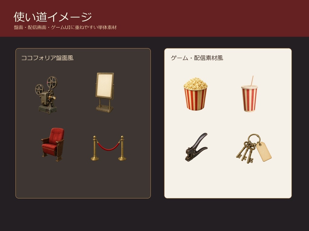 【無料お試し版あり/商用利用可/透過PNG】昭和レトロ映画館・映写室小物素材30点|TRPG・ココフォリア・配信・ゲーム素材