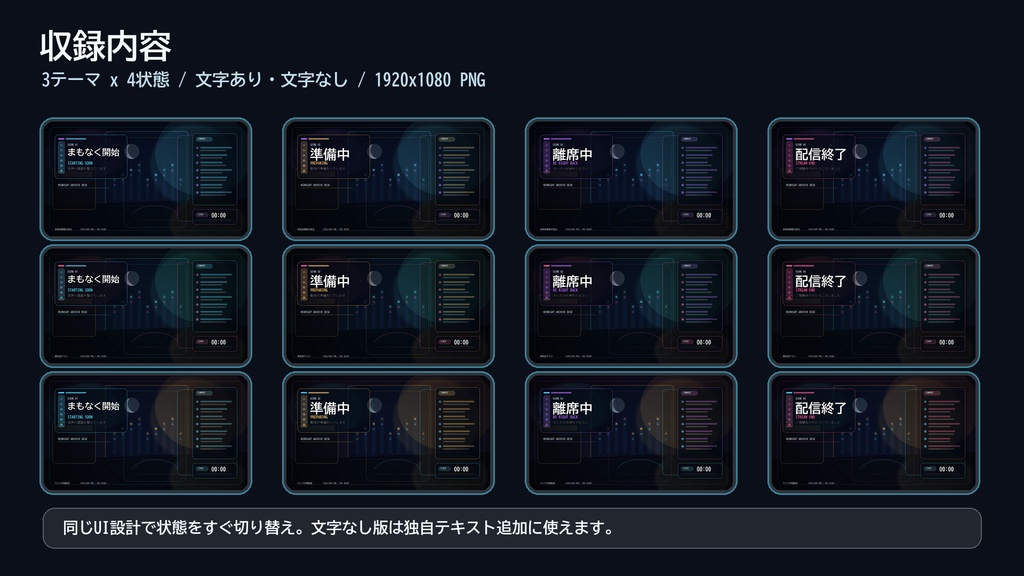 【配信素材】MIDNIGHT ARCHIVE DESK 待機/準備中/離席中/終了画面テンプレート|PNG 24点