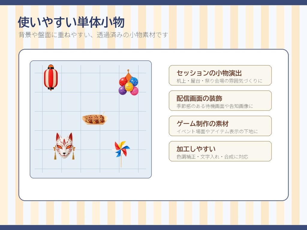 【無料お試し版あり/商用利用可/透過PNG】昭和レトロ夏祭り・縁日屋台小物素材30点|TRPG・ココフォリア・配信・ゲーム素材
