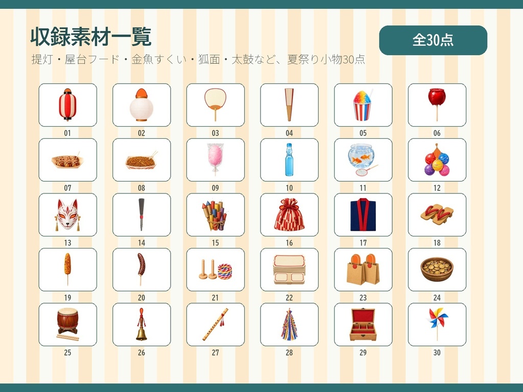 【無料お試し版あり/商用利用可/透過PNG】昭和レトロ夏祭り・縁日屋台小物素材30点|TRPG・ココフォリア・配信・ゲーム素材