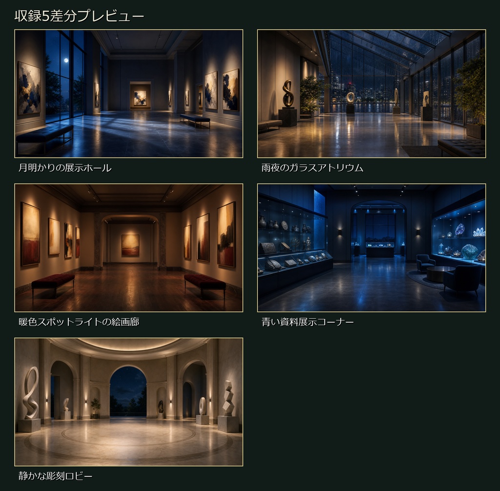 【無料お試し版あり/商用利用可】夜の美術館ギャラリー|雑談・作業配信用PNG背景