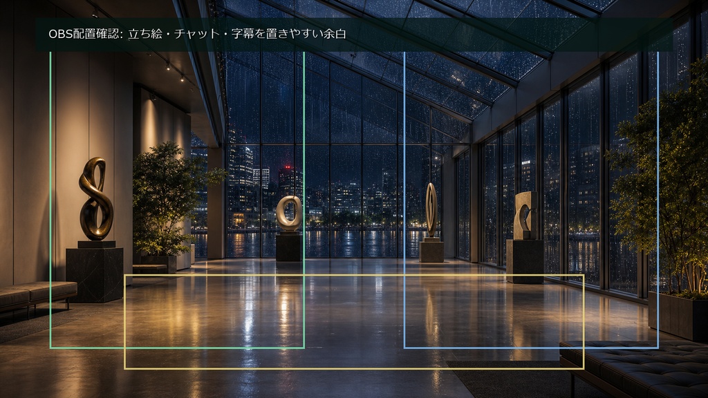 【無料お試し版あり/商用利用可】夜の美術館ギャラリー|雑談・作業配信用PNG背景