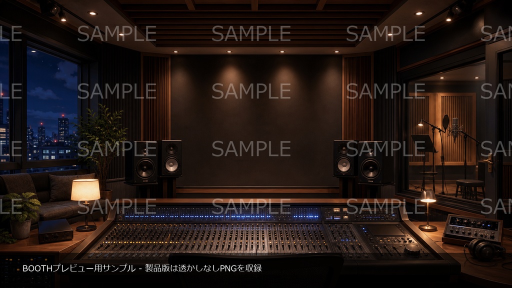 【無料お試し版あり/商用利用可】夜のレコーディングスタジオ|歌枠・雑談配信用PNG背景