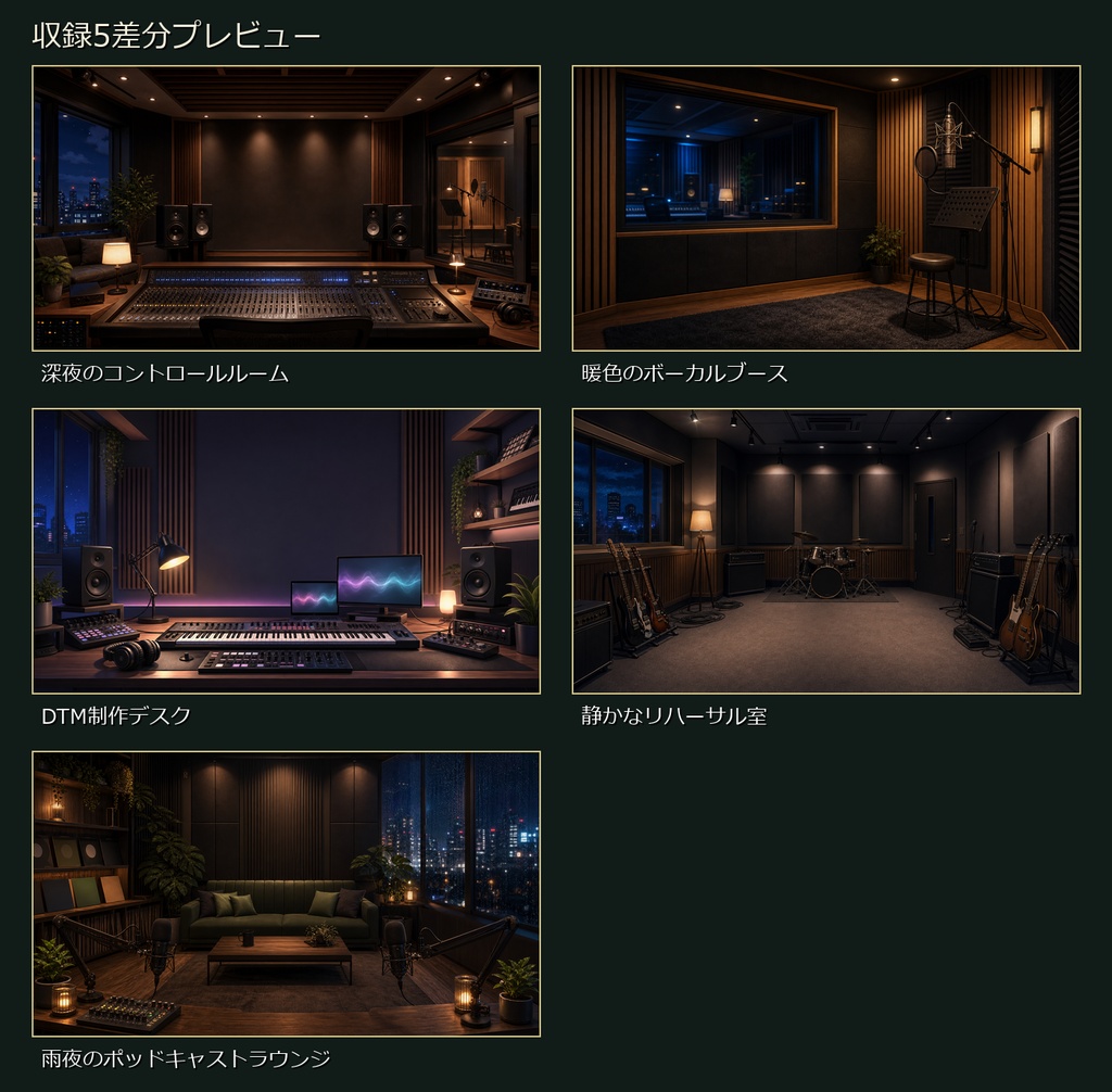 【無料お試し版あり/商用利用可】夜のレコーディングスタジオ|歌枠・雑談配信用PNG背景