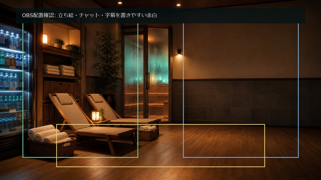 【無料お試し版あり/商用利用可】深夜のサウナ休憩ラウンジ|雑談・作業配信用PNG背景