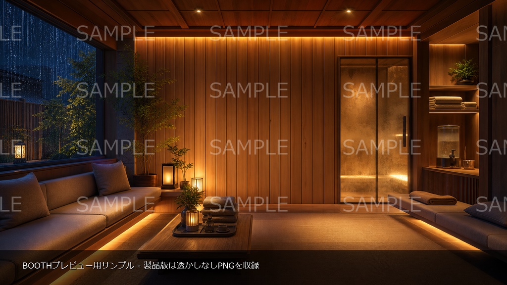 【無料お試し版あり/商用利用可】深夜のサウナ休憩ラウンジ|雑談・作業配信用PNG背景