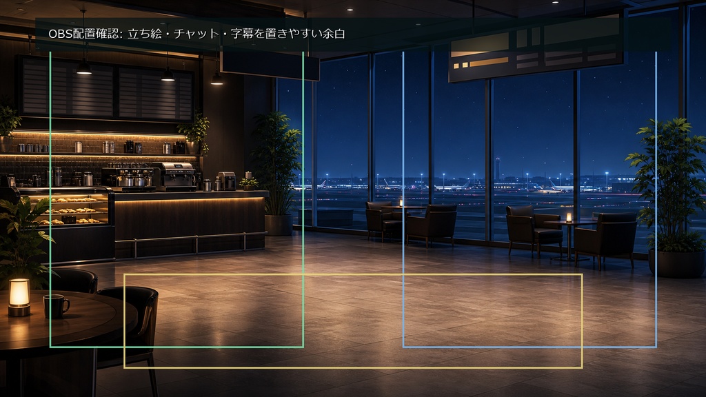 【無料お試し版あり/商用利用可】深夜の空港ラウンジ|雑談・作業配信用PNG背景