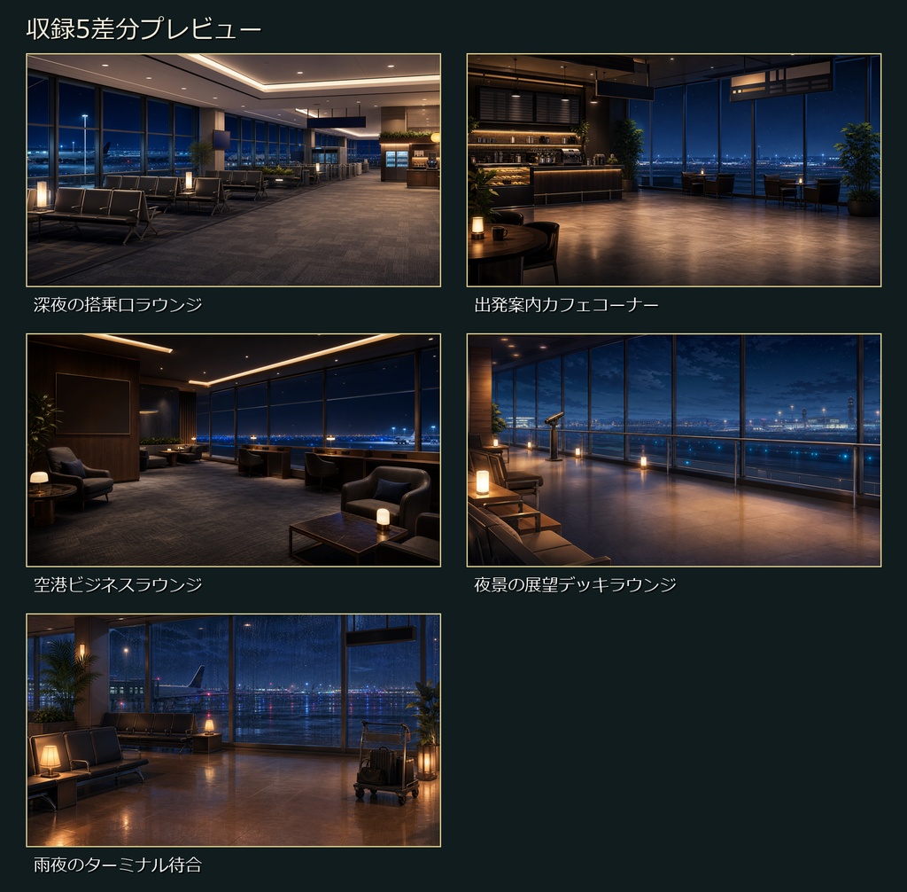 【無料お試し版あり/商用利用可】深夜の空港ラウンジ|雑談・作業配信用PNG背景