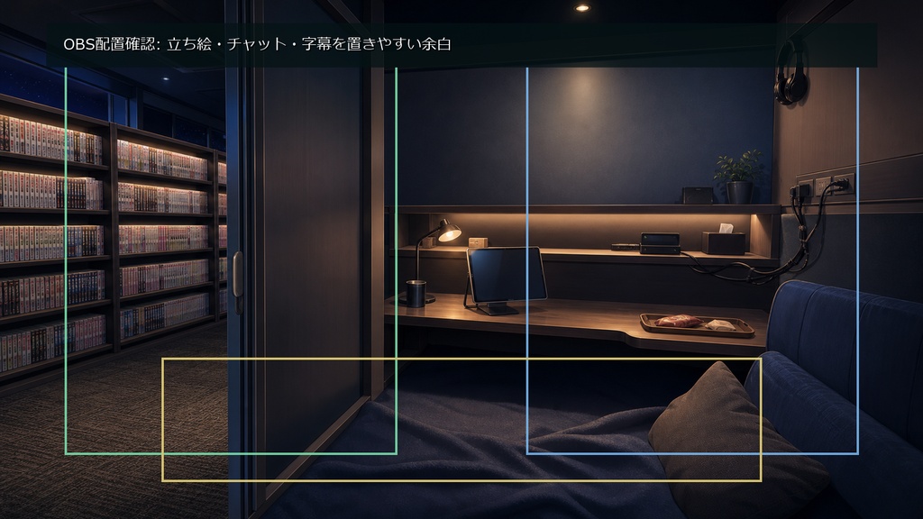 【無料お試し版あり/商用利用可】深夜のネットカフェ個室|雑談・作業配信用PNG背景