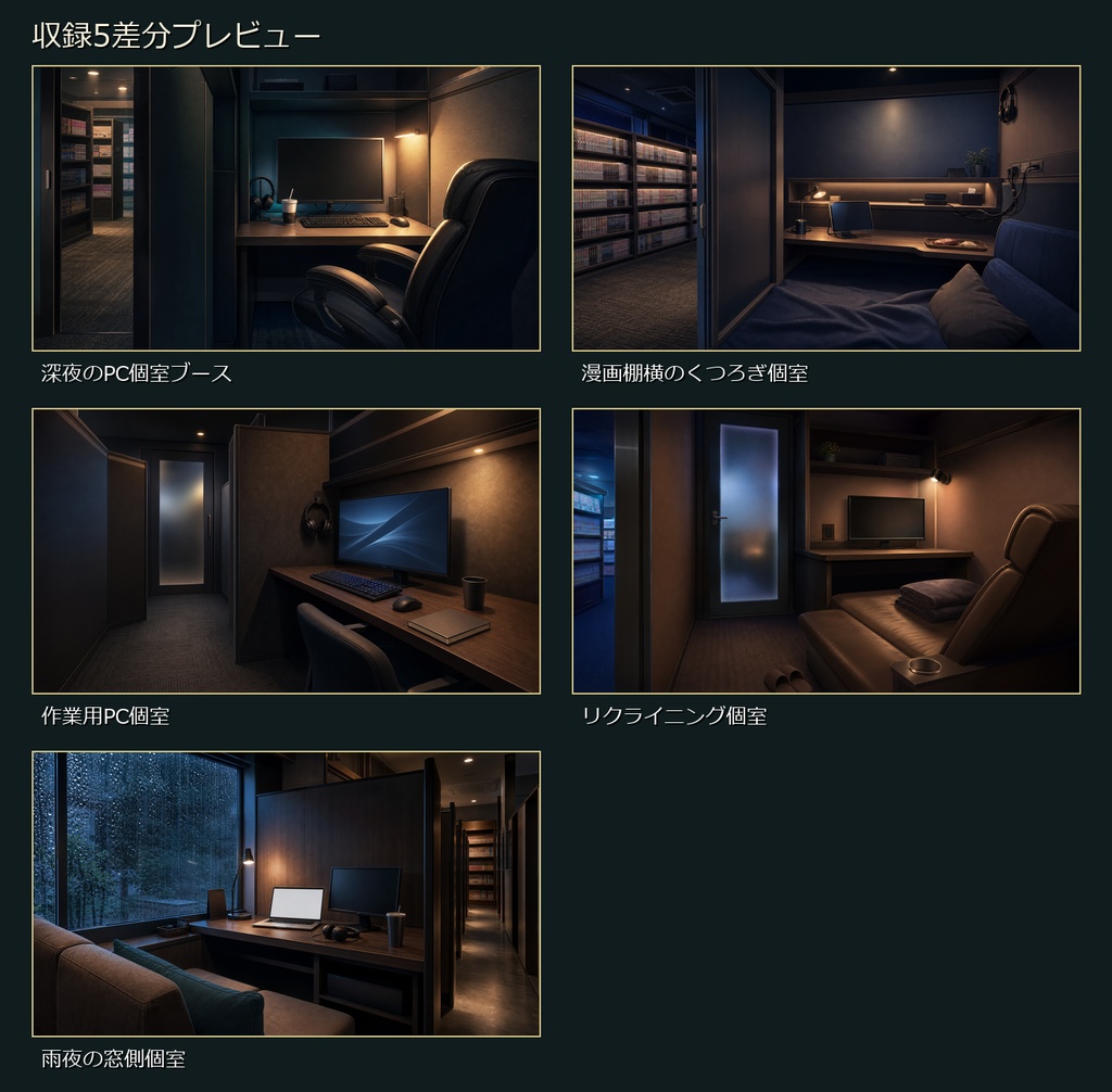 【無料お試し版あり/商用利用可】深夜のネットカフェ個室|雑談・作業配信用PNG背景