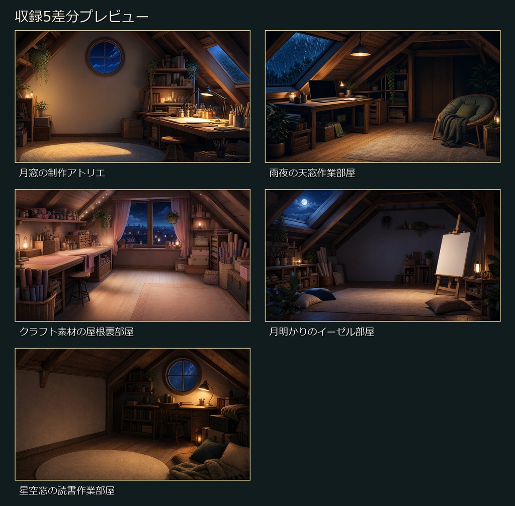【無料お試し版あり/商用利用可】夜の屋根裏アトリエ|雑談・作業配信用PNG背景