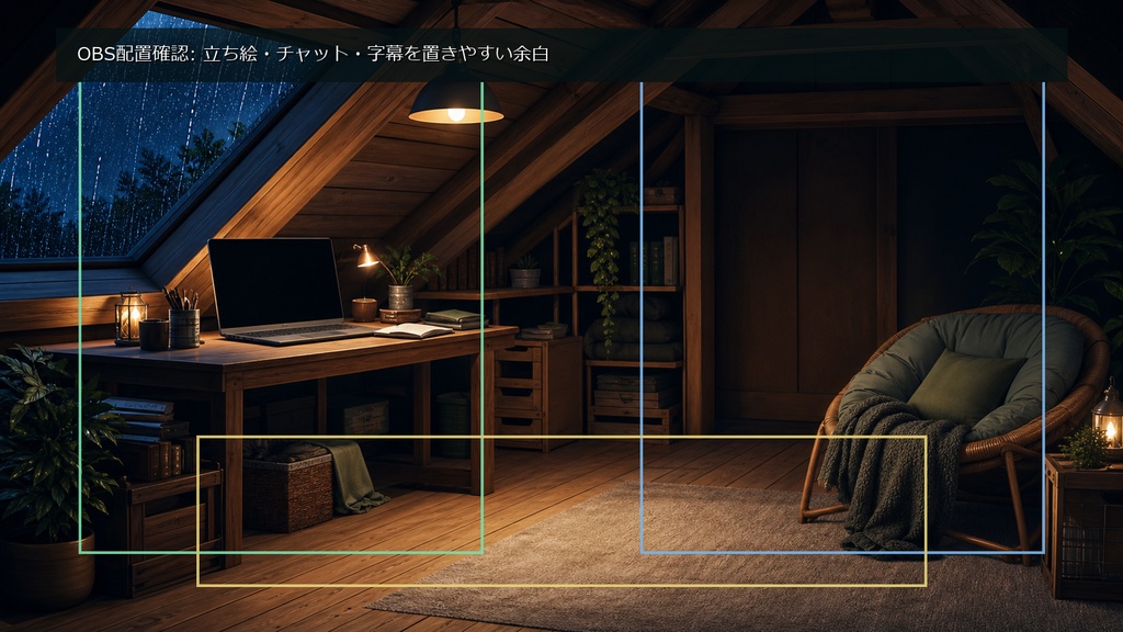 【無料お試し版あり/商用利用可】夜の屋根裏アトリエ|雑談・作業配信用PNG背景