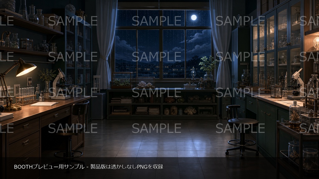 【無料お試し版あり/商用利用可】深夜の理科準備室|雑談・作業配信用PNG背景