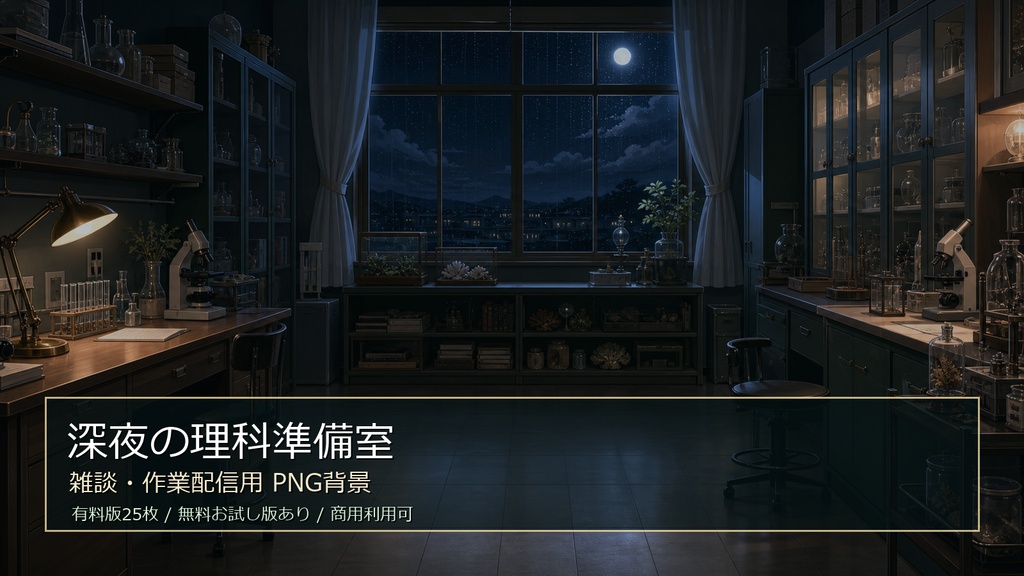 【無料お試し版あり/商用利用可】深夜の理科準備室｜雑談・作業配信用PNG背景