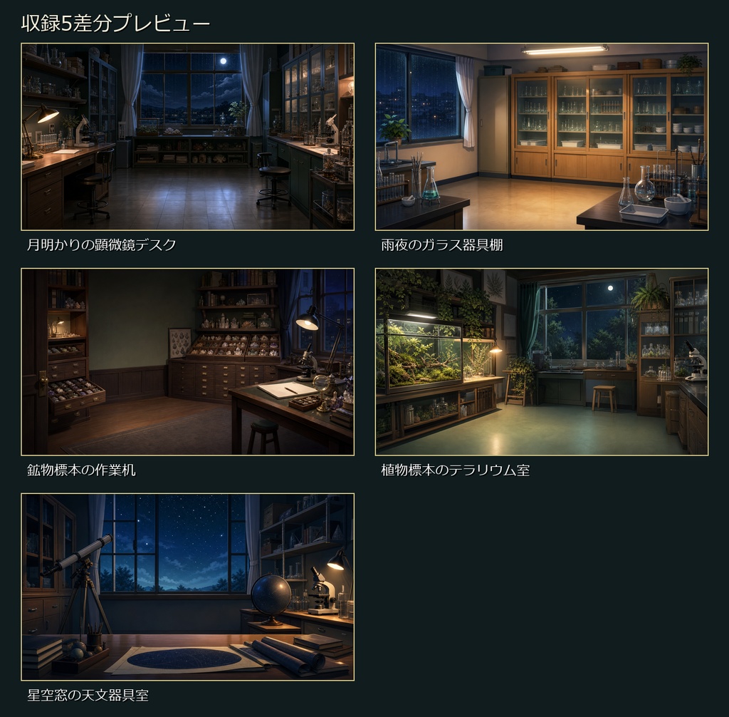 【無料お試し版あり/商用利用可】深夜の理科準備室|雑談・作業配信用PNG背景